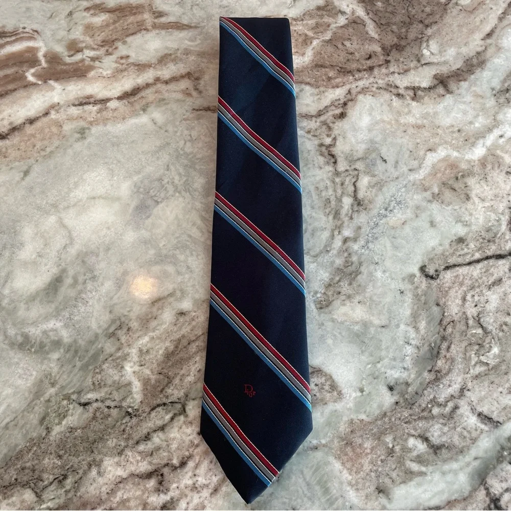 Christian Dior Mens Navy Striped Neck Tie